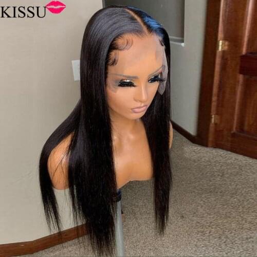 KISSU long wig 28 30 32 inch bone straight lace front wig 13x4x1 lace frontal wig Brazilian lace front human hair wigs for women