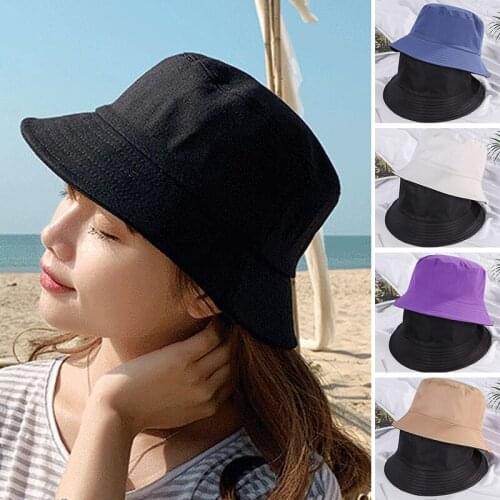 Double-sided Wearing Cap Solid Color Bucket Hat Men Women Summer Sun Hat Reversible Fisherman Hat Panama Cap Sun Fishing Caps