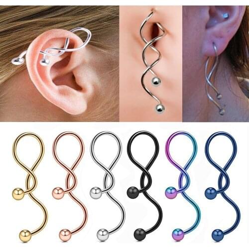 FHJEWE 1pc Anodized Spiral Twisted Lip Navel Ring Piercing 14g Steel Ear Cartilage Helix Piercing Body Jewelry Belly Button Ring