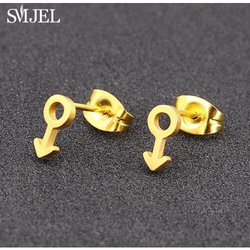 SMJEL Hypo-allergenic Stainless Steel Stud Earrings High Polished Female Male Symbol Rainbow Earrings For Gay Pride Jewelry