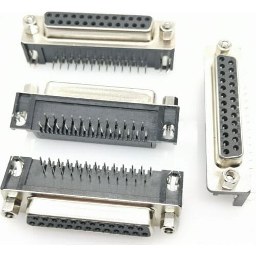 10Pcs DB25 female DR25 male D-sub Right Angle PCB Mount Double Row Pins Electrical Connector Socket With Screw Nuts