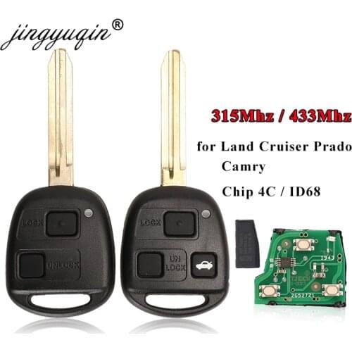Jingyuqin Remote Car Key with 4D67/4D68/4C Chip for Toyota Camry Land Cruser 120 Prado 2/3 Buttons 315MHz 433MHz TOY43 Keys