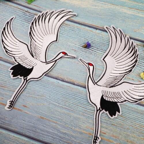 Creative Chinese Style Patches for Clothing Embroidery Applique Sew on Red-crowned Crane Birds Decor Handmade DIY Embroidered