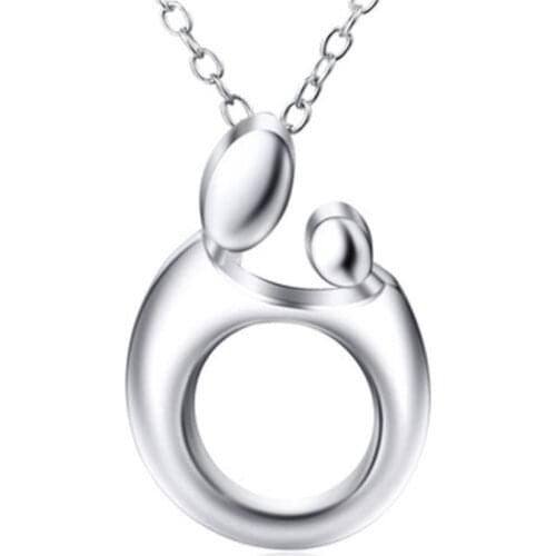 MIQIAO 925 Sterling Silver Mother Love Son Children Hug Embrace Pendant Collar Chains Necklace for Women Men Mothers Day Gift