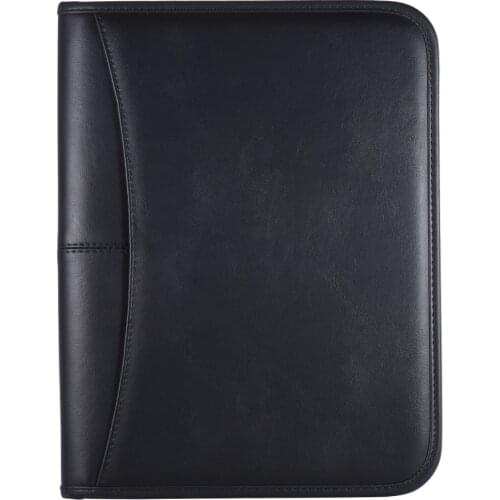 Multifunctional Professional Business Portfolio Padfolio Folder Document Case A4 PU Leather Zippered Closure with Card Holder