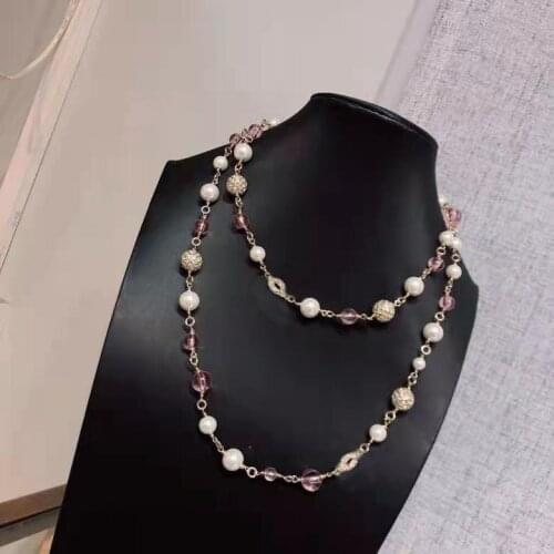 Brand Fashion Jewelry Women Vintage Gold Color Pink Beads Resin Pearls Longo Necklace Choker Sweater Chain Party Fine Fashion Je