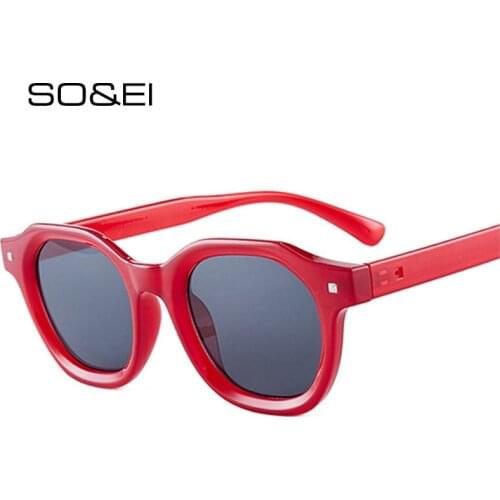SO&EI Fashion Square Sunglasses Women Vintage Rivets Decoration Grey Tea Eyewear Men Shades UV400 Sun Glasses