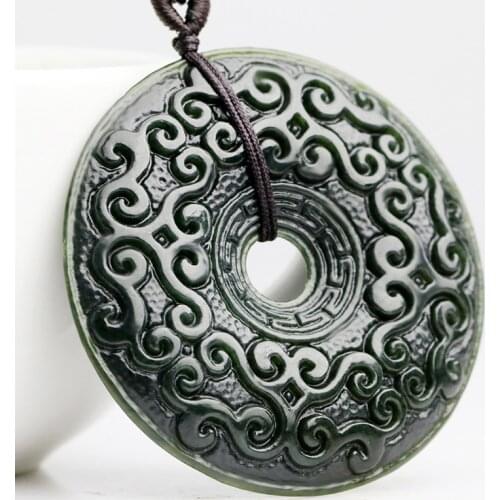 Natural A hetian jade double hand carved mascot lucky black green jade pendant unique design jadeite jade necklace men jewelry