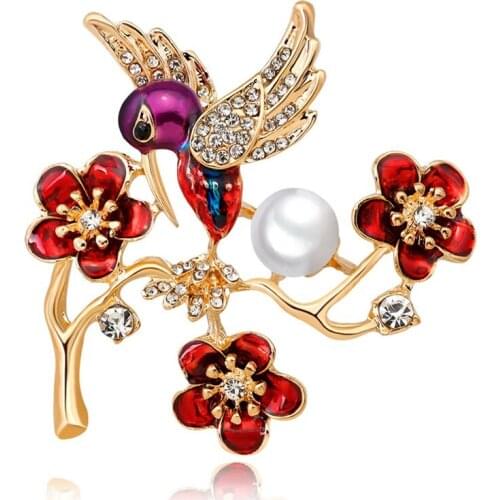 New Fashion Animals Bird Brooch Pins Bird Flower Brooches For Women Crystal Brooches