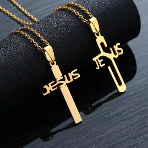 Jesus Cross Necklace For Men Stainless Steel Gold Choker Chain Delicate Pendant Religious Jewlery Christmas Gift