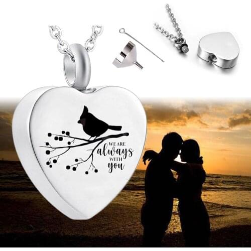 Cremation Jewelry Heart Pendant Pet Memorial Mini Stainless Steel Urn Bird Model With Filling Kit And Gift Velvet Bag