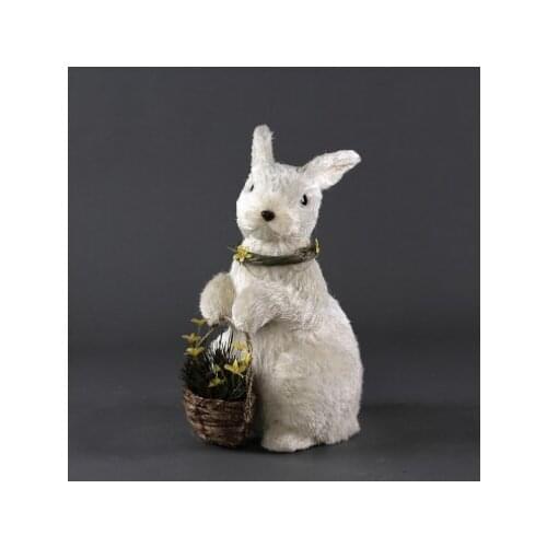 Easter Straw Bunny Ornament Cute Artificial Basket Flowers Rabbit Simulation Doll Ornament Figurines Tabletop Garden Decor