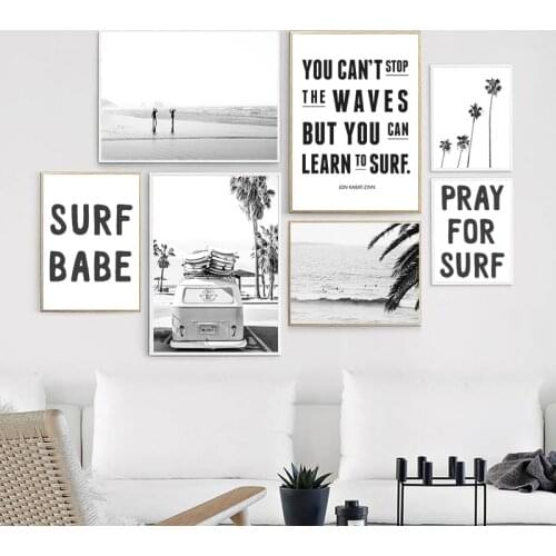 Beach Tropical Landscape Posters Prints Palm Beach Surf Wall Art Canvas Painting Black and White Photography Pictures Home Decor