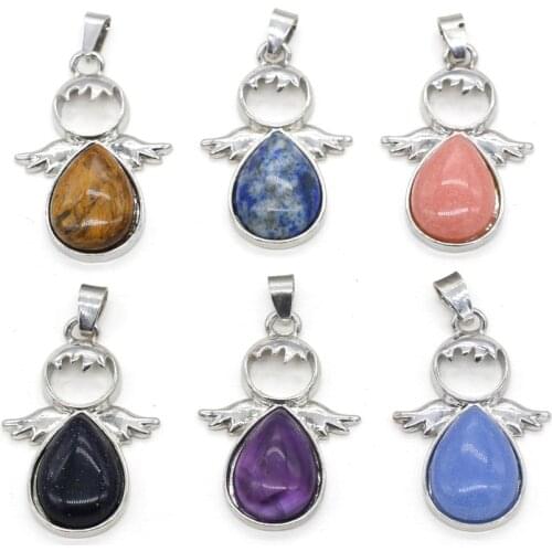 Natural Stone Amethysts Pendants Metal Alloy Angel shape Exquisite charms For jewelry making DIY Necklace accessories 24x35mm