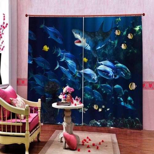 Underwater World Curtain Cartoon shoal of fish shark For Childrens room Bedroom Blackout Drapes Sets Customizable any size