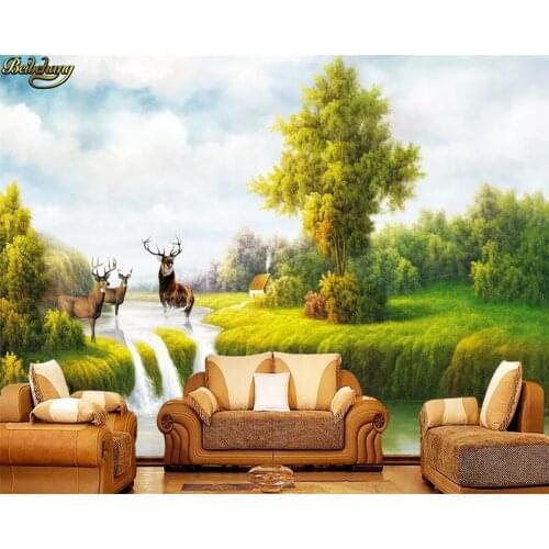 Beibehang Custom photo wallpaper mural hand-painted forest Elk waterfall backdrop decorative painting papel de parede 3d