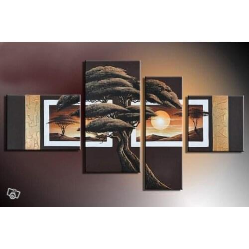 Hand-painted wall art white SunshineWindow tree hill home decoration abstract Landscape oil painting on canvas 4pcs/set framed