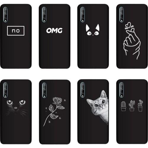 QAQsam Silicone Cover For Huawei Y8p Case Painting Flower Cat Moon Matte Phone Cases Funda