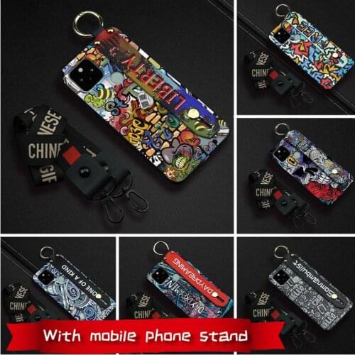 Cute cover Phone Case For Google Pixel 5 Wristband Back Cover Shockproof Phone Holder Kickstand TPU