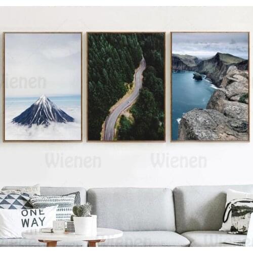 Nordic Landscape Posters and Prints Forest Road Bays Mountain Top Painting Home Decoration Canvas Paintings for Living Room Wall