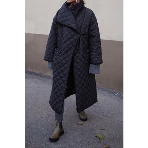 Oversized Open Front Quilted Statement Coat Draped Collar & Side Slits - 2019 Ladies Stylish Contour Wadded/Cotton-padded Jacket