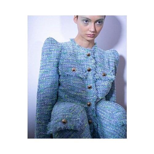 Baroque Retro Metallic Woven Tailored Tweed Peplum Jacket Multicolored Puffy Silhouettes Outwear Modern Ruched Knit Texture Coat