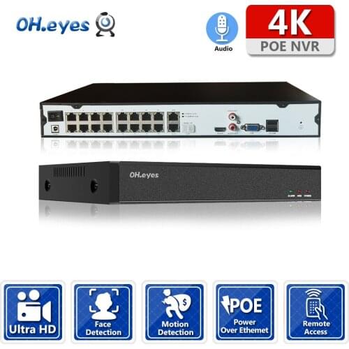 OH.eyes 8MP 4K NVR Plug & Play 4K NVR with 1/2 SATA Interfaces 16CH POE Port for Onvif Security AI Face Camera H.265 P2P Xmeye