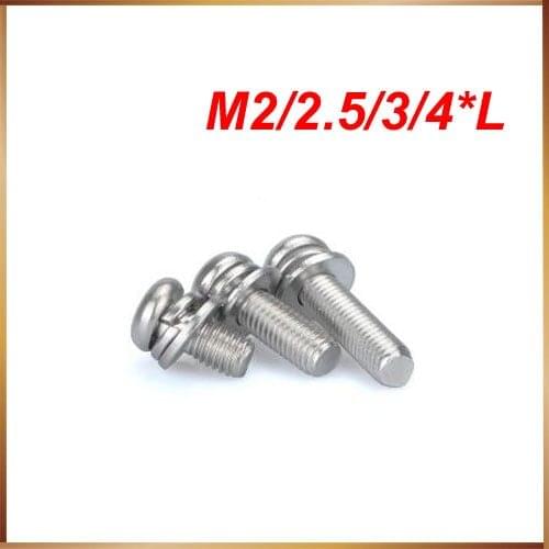 50pcs/lot M1.6 M2 M2.5 M3 M4 Stainless steel phillips pan head three combination screw sems screws with washer tamper-resistant