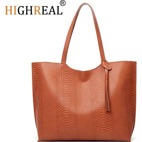HIGHREAL Women Bag Tassel Luxury Handbags Large Capacity Women Shouilder Bag Ladies Hasp Python Leather Women Handbags