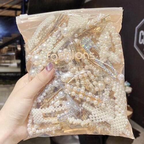 1Set Fashion Simulated Pearl Women Barrettes Pearls Geometric Hair Clips Sweet Hair Ornament Clips Headwear Hair Accessories