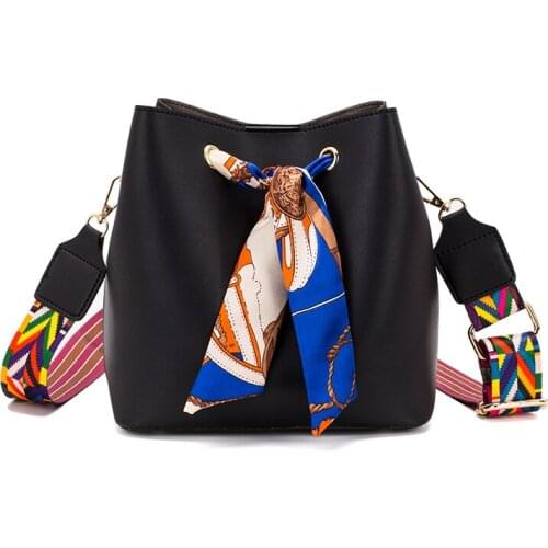 Korean version of the bucket bag female 2019 autumn new scarf simple wild wide ribbon diagonal cross bag ladies shoulder bag tas