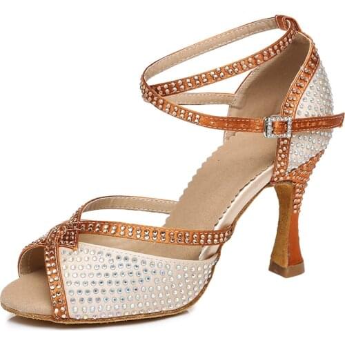 Woman Rhinestone Latin Dance Shoes Women Black Ballroom Salsa for Dancing Shoes for Girls Soft Bottom High Heel Dance Sandals