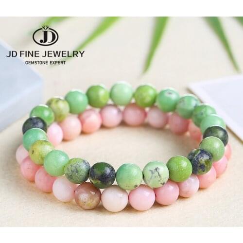 JD Natural Minerals Gem Pink Opal Beads Bracelet Jewelry Round Green Opal Stone Beads 4 6 8 10mm Diy Bracelets Jewelry