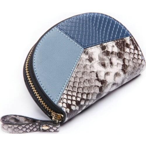 THREEPEAS Genuine Leather Women Short WalletZipper Organ Card Holder Multifunctional Snake Pattern Cowhide Coin Purse Card