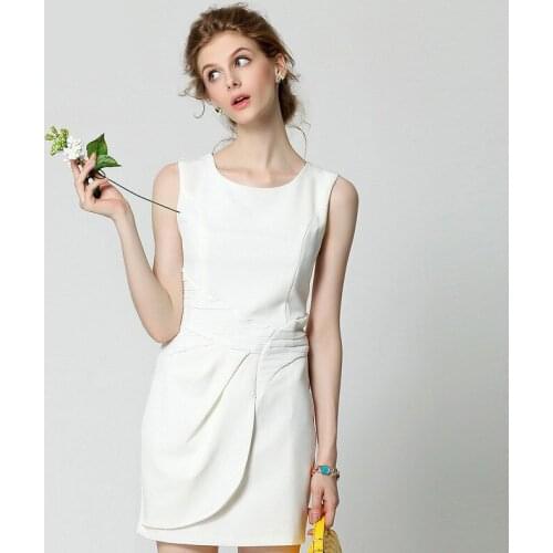 2020 High End Womens Sleeveless O Neck Elegant Dress White Vestidos Vintage Bandage Dress Summer Sexy Party Work Office Dresses