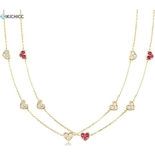 KIKICHICC 925 Sterling Silver Gold Love Heart Clear Rose Red Charm Long Chain Choker Necklace Women Wedding Luxury Jewelry