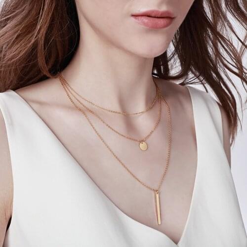 Concise Metal Bar Pendant Necklace Geometric Charm 2019 New Bohemian Multilayer Necklace Golden Women Jewelry Wholesale Price