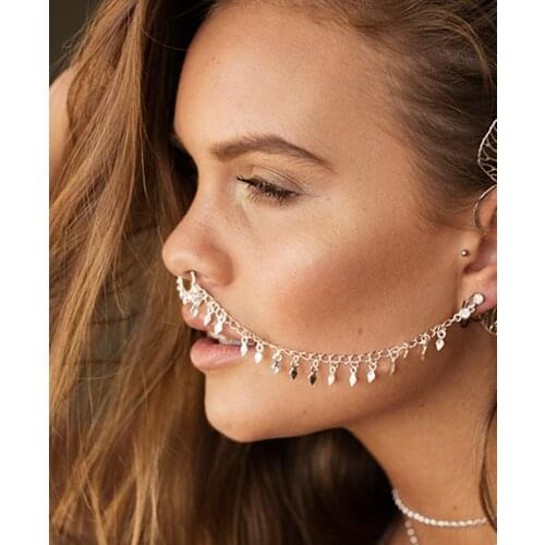 1PC Indian fake nose septum piercing long tassel earrings for women ethnic acrylic beads earring statement gypsy tribal jewelry