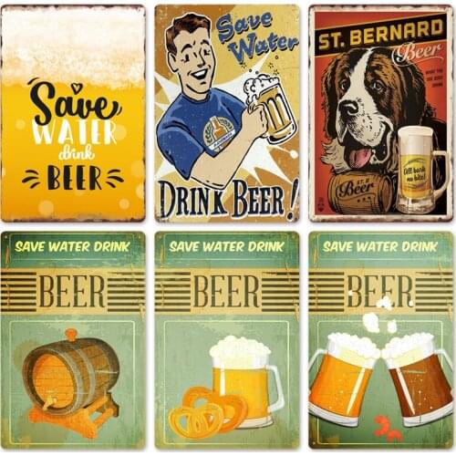 Save Water Drink Beer Vintage Metal Tin Signs Poster Retro Tin Poster Home Bar Pubs Wall Decoration 1 pcs
