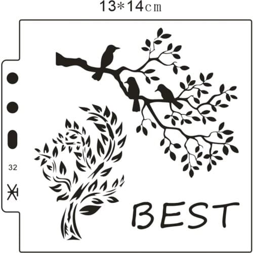 13*14cm bird branches scrapbook stencils spray plastic mold shield DIY cake hollow Embellishment printing lace ruler valentine