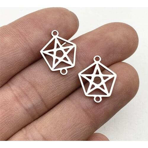6PCS 13*16mm 100% Stainless Steel Star Connector For Jewelry Diy Making Handmade Double Pattern Moon Pentagram Charm Pendant
