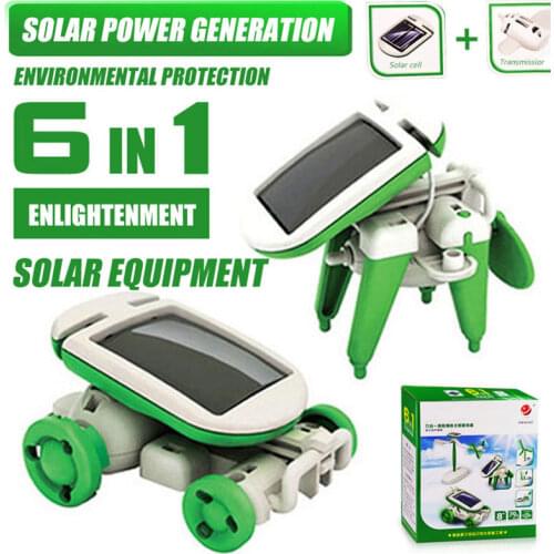 6 in 1 Solar Power Robot Plane Car Animal DIY Assembly Toys Model City High-Tech Mechanical Vehicle Airplane Energy Toy Kid Gift