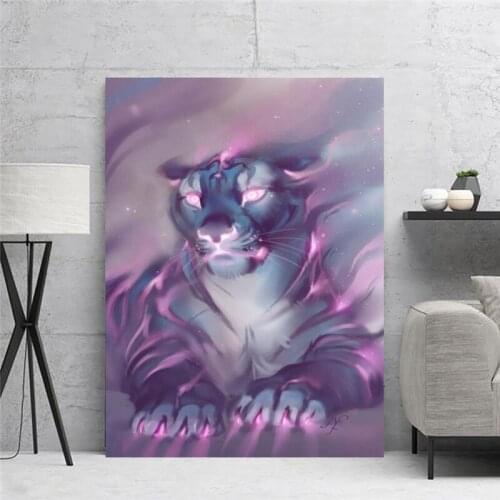 Abstract Tiger Animal Cool Prints Pictures Home Decor Paintings Purple Canvas Modular Poster For Bedroom Wall Art No Framework