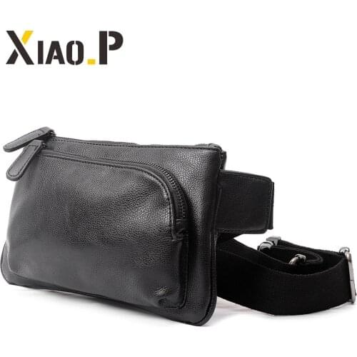 Sales promotion men PU leather chest pack small soft chest bag Cross Body travel bag unisex black phone pack High quality