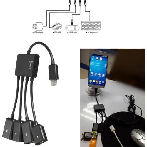 Android Mobile Phone Tablet PC 4-in-1 OTG Data Cable Micro USB 4 Ports OTG Multi-function HUB Laptop Computer Accessories