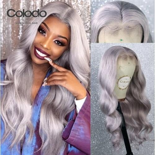 Glueless Transparent Lace Wigs with Baby Hair 150% Grey Lace Front Human Hair Wigs Preplucked #60 Ice Blonde Wig for WomenCOLODO