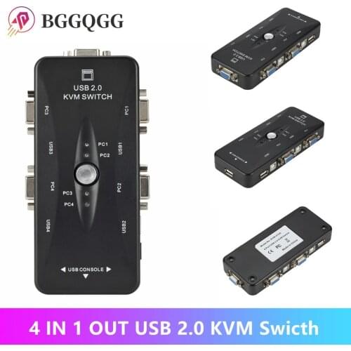 BGGQGG 4 Port USB2.0 KVM Switch Box For Mouse Keyboard Printer Share Switcher 200MHz 1920x1440 VGA Monitor Switch Box Adapter