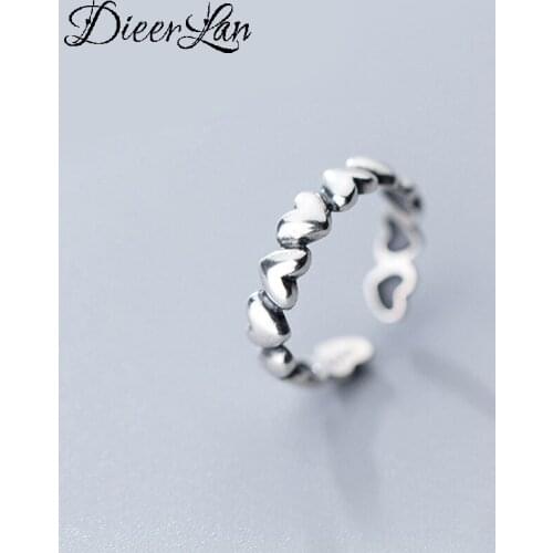 Bohemian Vintage 925 Sterling Silver Love Heart Rings For Women Gifts Girls Open Retro Antique Rings Wedding Jewelry