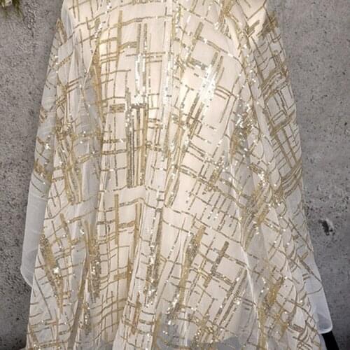 Champagne Gold Pink Silver Check Striped Sequined Mesh Lace Fabric Fabric Wedding Dress Fabric