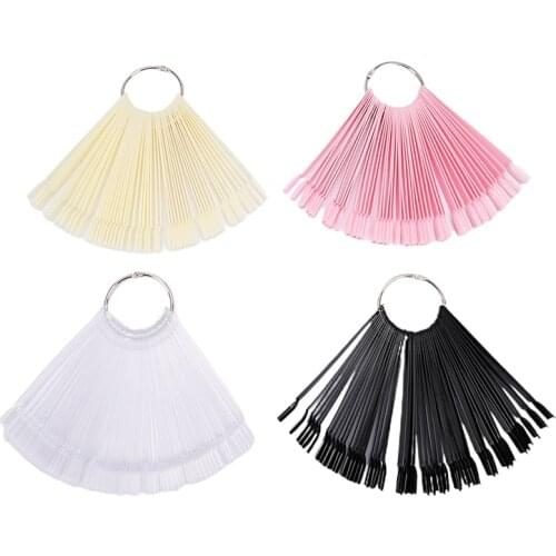 Color Card False Nail Tips Fan Transparent White Fake Nail Tips Nail Art Practice Display Design Tools 50Pcs